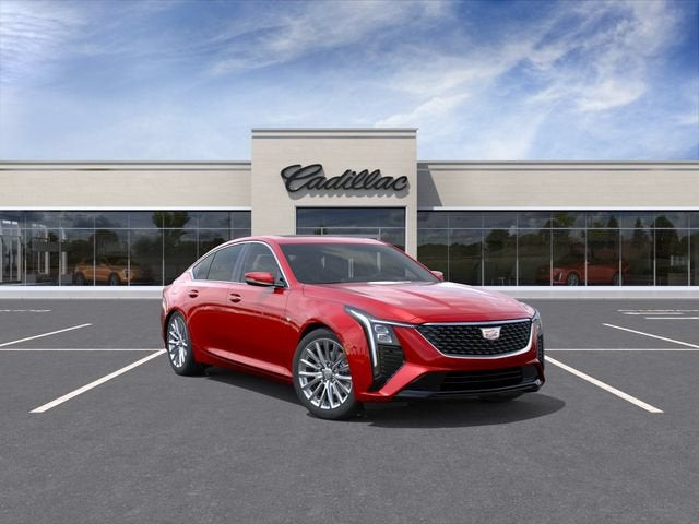 2026 Cadillac CT5 Premium Luxury in Radiant Red Tintcoat — front three-quarter view